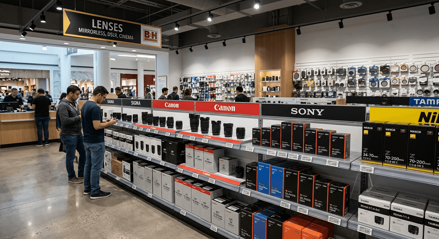 B&H Photo Video Lenses Department Display