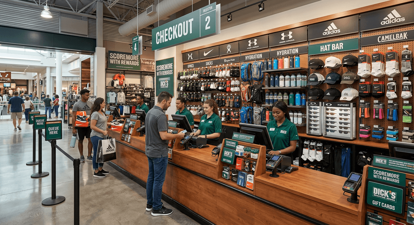 Dick's Sporting Goods Checkout Area and Accessories Wall